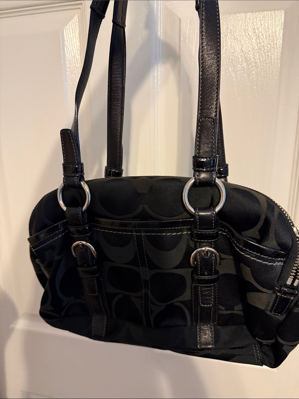 Coach Black Signature Jacquard Shoulder Bag with Charms - Picture 4 of 10